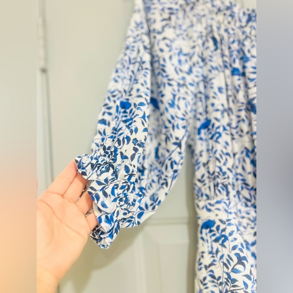 SALONI Grace off-the- shoulder Silk Midi Dress in Porcelain Print size 12 US - Picture 6 of 14